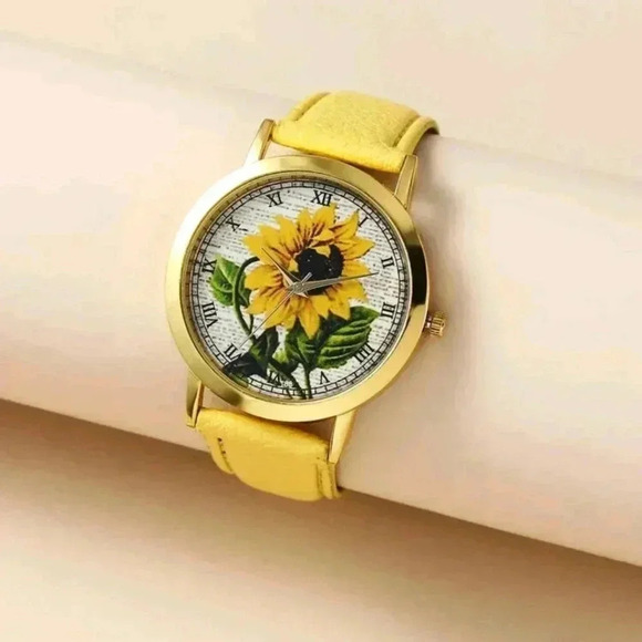 Yellow sunflower watch..stainless steel..hypoallergenic..nwt - Picture 2 of 3